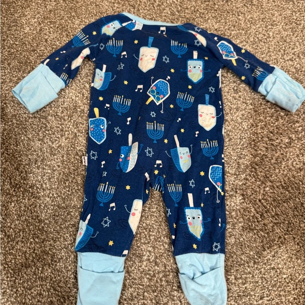 Little Sleepies Hanukkah‎ Dreidels Menorah Bamboo Zippy Preemie Blue Pajamas